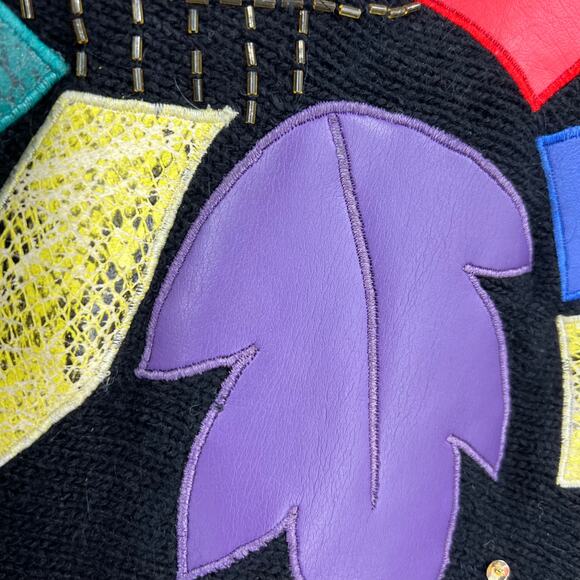 Vtg Work In Progress Knit Tunic Sweater 90's Sequins Leaves Silk Angora Small - Picture 10 of 11